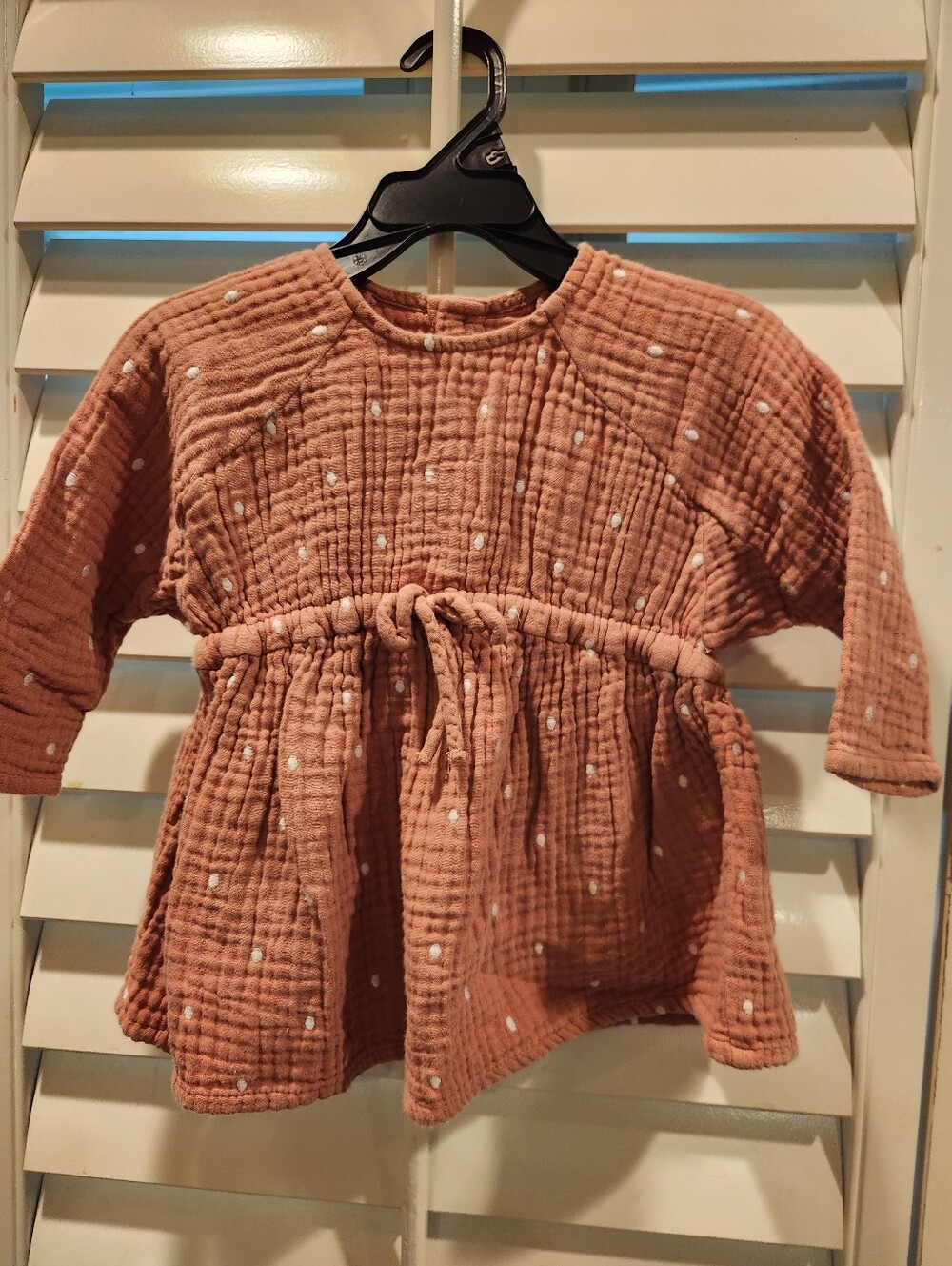 Zara Dusty Rose Mauve Dot Gauze Tunic with Waist Tie, Size 12-18M